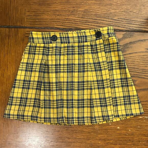 Yellow Black Plaid Skirt Preppy Academia Clueless Cher 90s Y2K Wrap Button Small - Picture 1 of 7